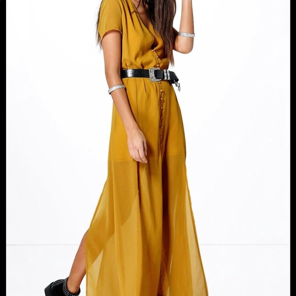 Chiffon Button Through Sliced Maxi Dress 8 Petite - Picture 1 of 3